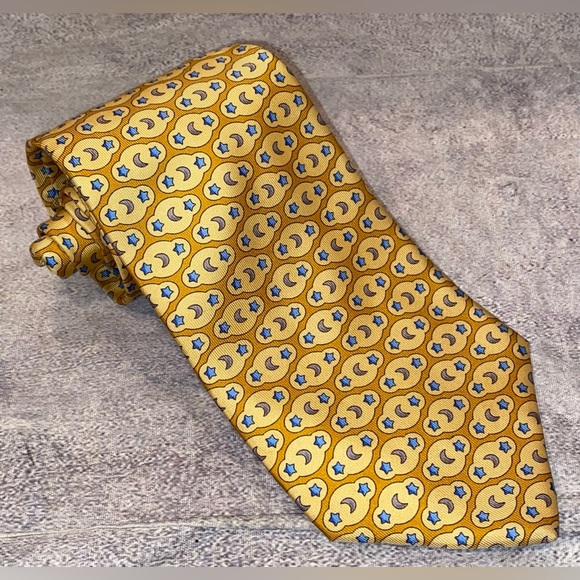 Salvatore Ferragamo Star Moon Pattern Geometric Tie Necktie Italy Vintage Luxury - Picture 1 of 5
